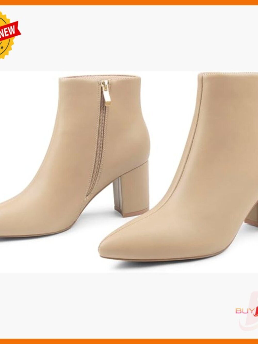 Women's Ankle Boots Chunky Block Heel Pointed Toe Zipper Booties